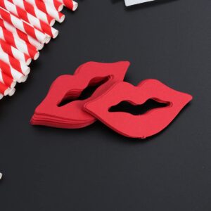 Gadpiparty 50pcs Paper Drinking Straws Red Lips Decorative Cocktail Drinking Straws Valentines Day Straws for Birthday Wedding Baby Shower Theme Decoration