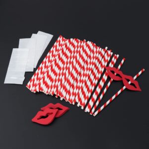 Gadpiparty 50pcs Paper Drinking Straws Red Lips Decorative Cocktail Drinking Straws Valentines Day Straws for Birthday Wedding Baby Shower Theme Decoration