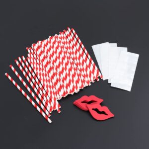 Gadpiparty 50pcs Paper Drinking Straws Red Lips Decorative Cocktail Drinking Straws Valentines Day Straws for Birthday Wedding Baby Shower Theme Decoration