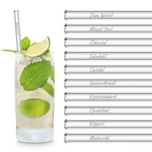 HALM Glass Straws - 20x 8 inch Drinking Straws with "Cheers" in 20 different languages The Toast Present - Prost, Salude - Made in Germany - Dishwasher Safe - Eco-Friendly