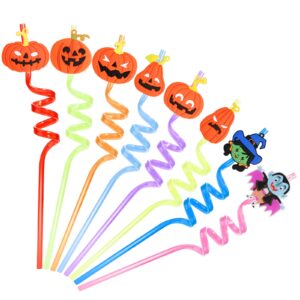 24 pack of cocktail stirrers curved straws, clear reusable pumpkin witch spider pattern drinking straws for halloween party decoration supplies birthday party favors, 8 styles