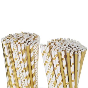 100 packs of gold mixed paper straws biodegradable drink milkshake juice smoothies coffee cocktail drinks birthday baby shower wedding party Wedding bar supplies decor