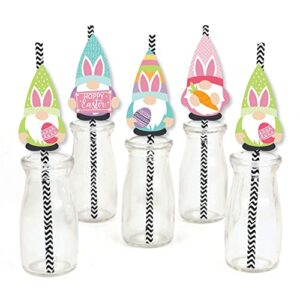 big dot of happiness easter gnomes - paper straw decor - spring bunny party striped decorative straws - set of 24