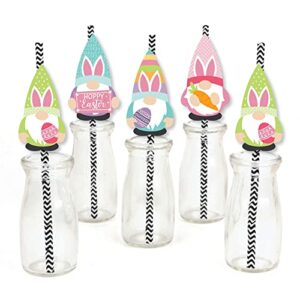 Big Dot of Happiness Easter Gnomes - Paper Straw Decor - Spring Bunny Party Striped Decorative Straws - Set of 24