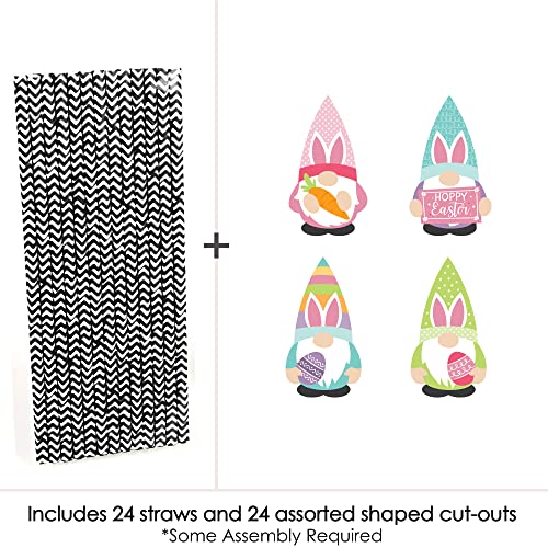 Big Dot of Happiness Easter Gnomes - Paper Straw Decor - Spring Bunny Party Striped Decorative Straws - Set of 24