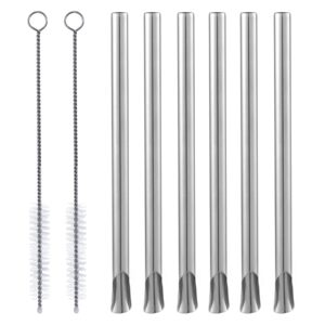 6pcs reusable straws smoothie drinking straws 0.5" wide, bulckrew stainless steel straw for milkshake, smoothies, ice cream sundaes, frozen drink with 2 cleaner-silver