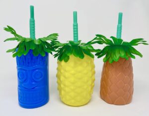 greenbrier luau-themed shaped cups with straws, 12 oz. - 3 pack - value - pool party