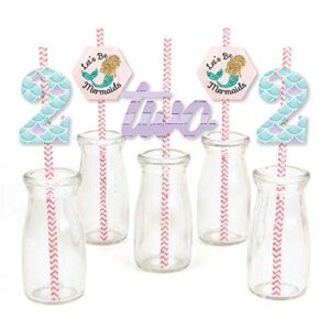 2nd birthday let's be mermaids - paper straw decor - second birthday party striped decorative straws - set of 24
