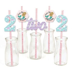 2nd Birthday Let's Be Mermaids - Paper Straw Decor - Second Birthday Party Striped Decorative Straws - Set of 24