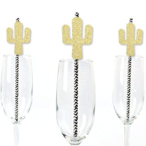 big dot of happiness gold glitter cactus party straws - no-mess real gold glitter cut-outs and decorative christmas cactus party paper straws - set of 24