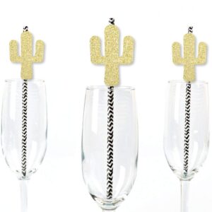 Big Dot of Happiness Gold Glitter Cactus Party Straws - No-Mess Real Gold Glitter Cut-Outs and Decorative Christmas Cactus Party Paper Straws - Set of 24