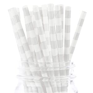 cleverdelights biodegradable paper straws - silver ring style - box of 100