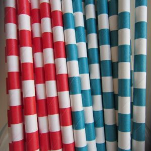 Dr. Seuss Inspired Color Themed Red and Aqua Paper Drinking Straws 50 Ct. - Twilight Parties by Twilight Parties