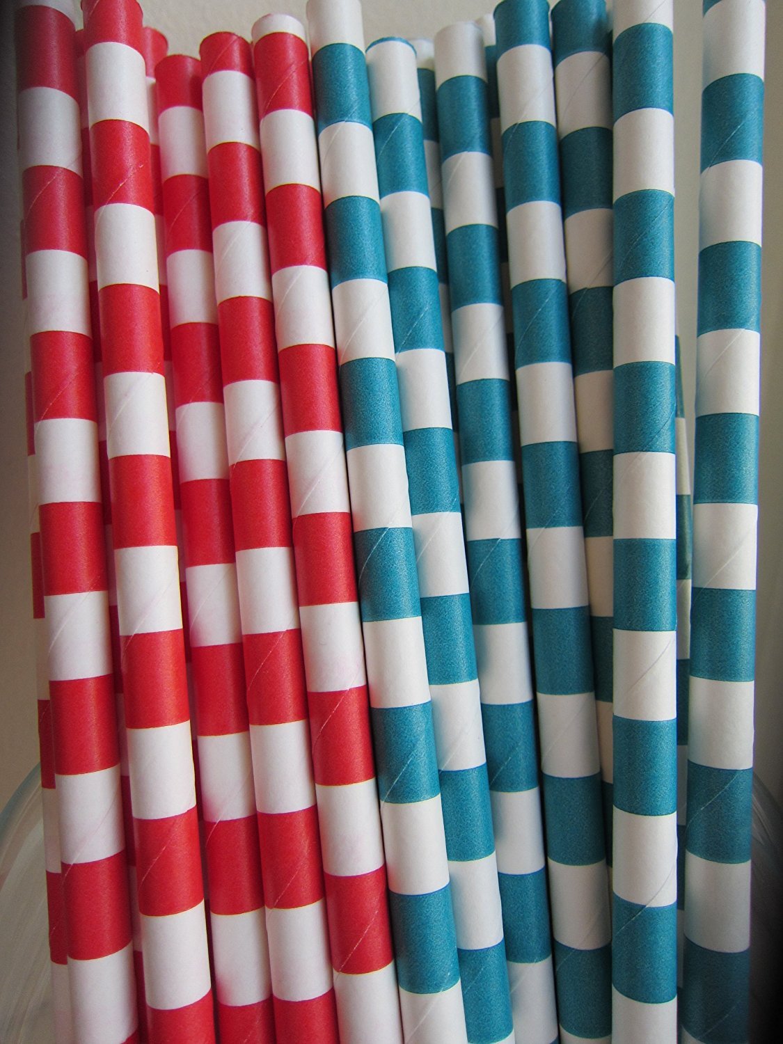 Dr. Seuss Inspired Color Themed Red and Aqua Paper Drinking Straws 50 Ct. - Twilight Parties by Twilight Parties