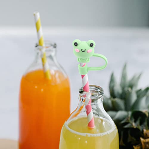 SEWACC Silicone Straw Tips Cover 6pcs Reusable Straw Cover Caps Cartoon Pattern Drinking Straw Plugs for Straws Party Birthday