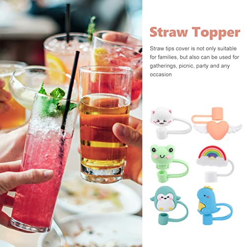 SEWACC Silicone Straw Tips Cover 6pcs Reusable Straw Cover Caps Cartoon Pattern Drinking Straw Plugs for Straws Party Birthday