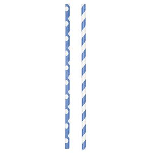 electric blue polka dot & striped paper straws, 24ct