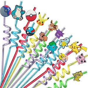 28pcs game party favors reusable drinking straws, 14 designs cartoon birthday party supplies