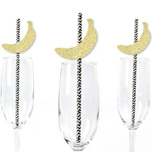 gold glitter banana party straws - no-mess real gold glitter cut-outs and decorative tropical party paper straws - set of 24