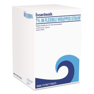 boardwalk fstw775w25 flexible wrapped straws, 7 3/4-inch , white, 400/pack, 25 pack/carton
