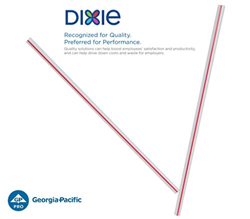 Dixie 5" Unwrapped Hollow Plastic Stirrer Straws by GP PRO (Georgia-Pacific) White/Red Stripe, HS5CC, 1 000 Count (1000 Stirrers Per Box 10 Boxes Per Case)