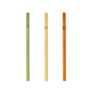 sweeter glass drinking straw set | 3-piece sleek and colorful reusable straws | 8mm x 10mm | hot or cold drink | eco-friendly | dishwasher safe (gold/light green/orange)