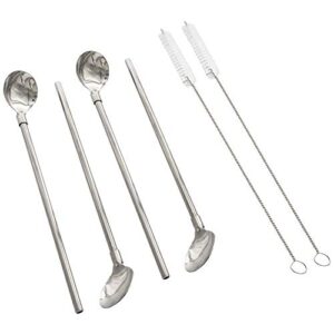 chef select spoon straw, set of 4, 8.5-inch long, 2 cleaning brushes, 18/0 stainless steel, reusable, milkshakes, smoothies, floats, shaved ice