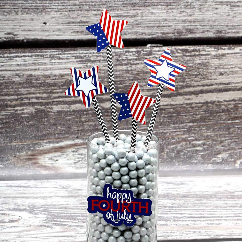 Big Dot of Happiness 4th of July Paper Straw Decor - Striped Decorative Straws for Independence Day - Set of 24