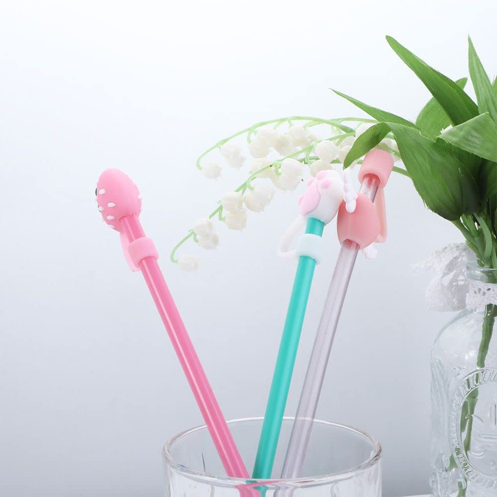 Silicone Straw Tips Cover, Durable Straws Decorative Cap, Cartoon Straw Silicone Plug, Reusable Drinking Straw Plugs, Resuable Anti-Dust Cap(12)