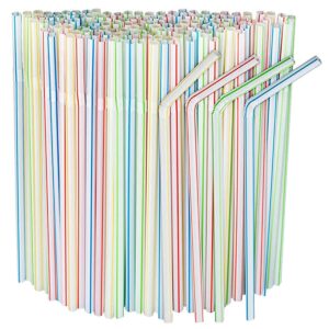 jweemax flexible disposable drinking straw bendable/bendy straw colored cocktail for beverage plastic 8 inch