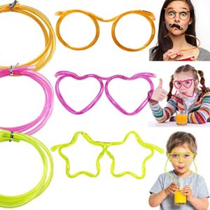ixiger straws,funny straw glasses 3pcs round straw,heart-shaped straws drinking plastic,pentagon straws,plastic straws drinkings,plastic straws,party supplies,assorted colors(orange,pink,yellow)