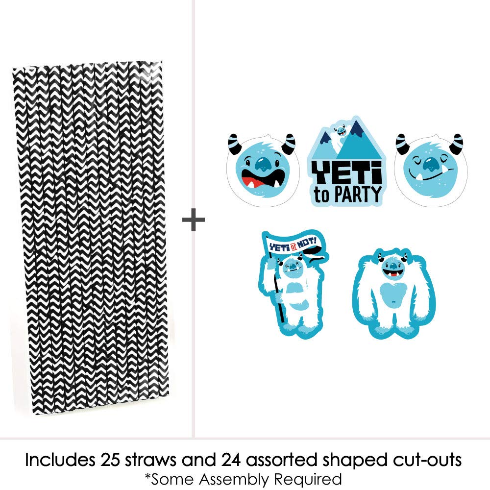 Big Dot of Happiness Yeti to Party - Paper Straw Decor - Abominable Snowman Party or Birthday Party Striped Decorative Straws - Set of 24