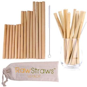 organic bamboo straws reusable - 14 pack eco friendly biodegradable non plastic wood drinking straw (14 pack)