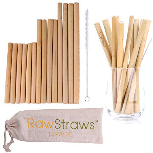 Organic Bamboo Straws Reusable - 14 Pack Eco Friendly Biodegradable Non Plastic Wood Drinking Straw (14 PACK)