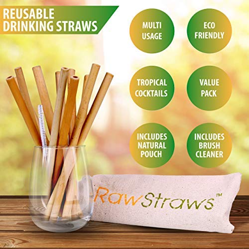 Organic Bamboo Straws Reusable - 14 Pack Eco Friendly Biodegradable Non Plastic Wood Drinking Straw (14 PACK)