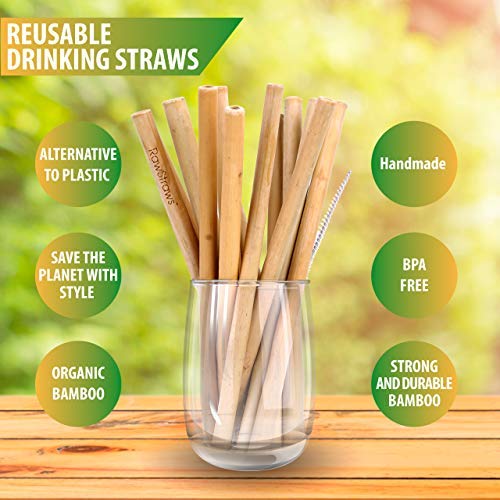 Organic Bamboo Straws Reusable - 14 Pack Eco Friendly Biodegradable Non Plastic Wood Drinking Straw (14 PACK)