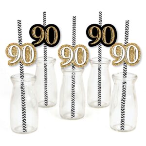 adult 90th birthday - gold - paper straw decor - birthday party striped decorative straws - set of 24