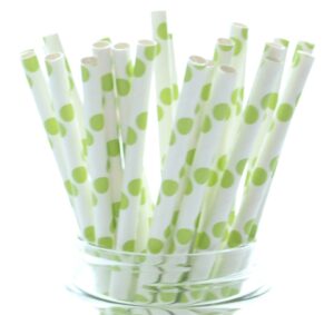 green polka dots party paper straws - 25 pack - mason jar wedding straws, decorative drinking straws, green polka dot straws