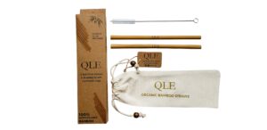 qle reusable bamboo drinking straws, eco friendly alternative to plastic straws – organic bpa-free biodegradable zero waste straws – cleaning brush and natural cotton carrying bag included – 12 pack