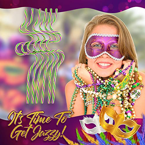 Krazy Straws 6 Count Mardi Gras Loopy Drinking Straws | Green Purple Yellow Carnival Fat Tuesday Party Accessories | Kids & Adults