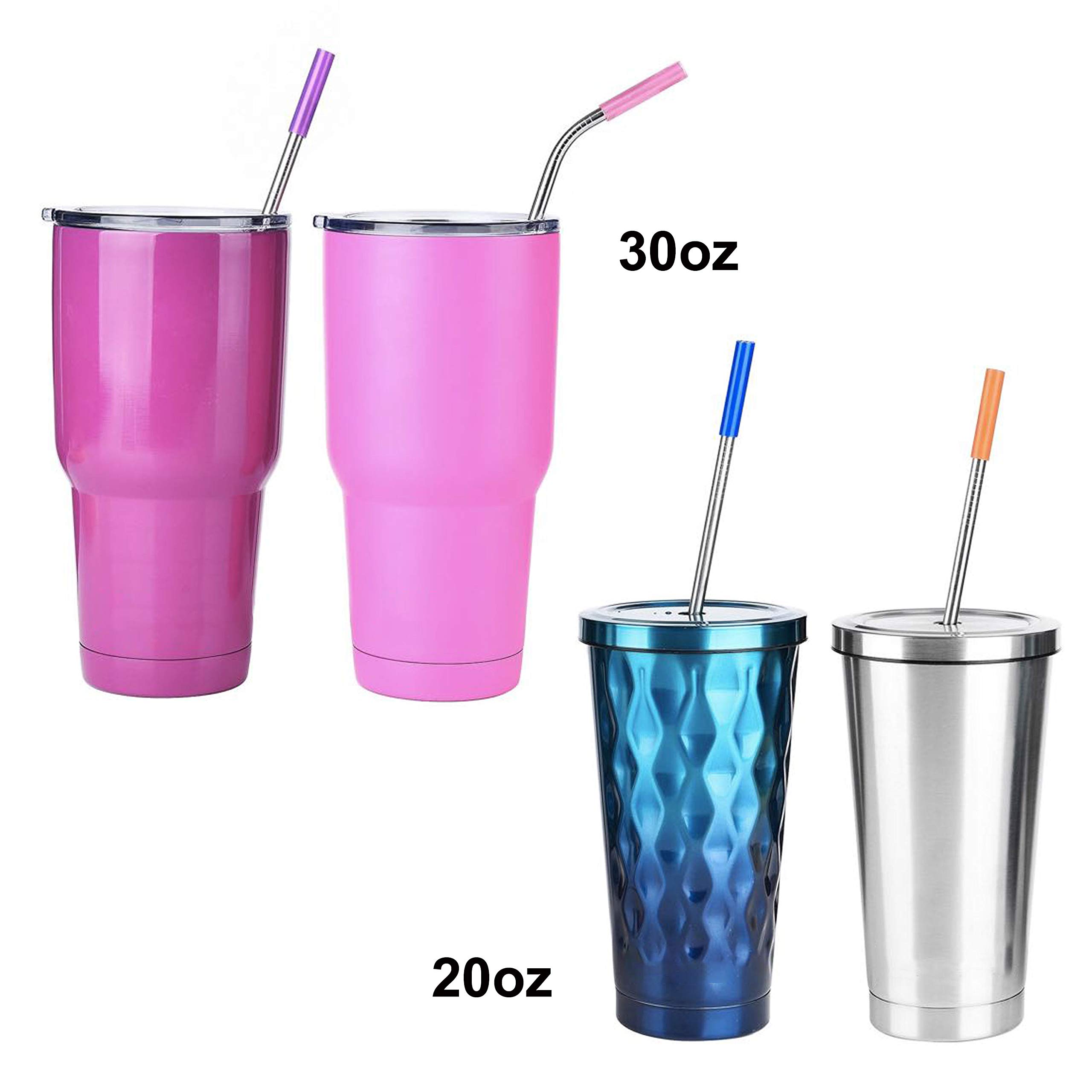 Youngever Stainless Steel Straws with Silicone Tips, 12 Pack, 10.5 Inch and 8.5 Inch Reusable Drinking Straws for 20 30 Ounce Tumblers Cups Mugs, with Food-Grade Silicone Tips and Brush