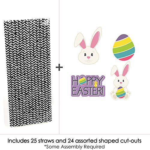 Hippity Hoppity Paper Straw Decor - Easter Bunny Party Striped Decorative Straws - Set of 24