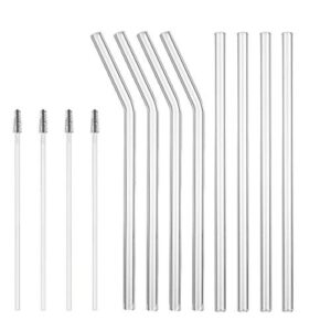 everest global reusable glass straws 12 in 1 set 8.5" drinking straw for smoothies cocktails bar accessories straws with brushes inside