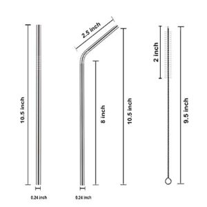 UlikeLF 8 Pes Metal Straws with Silicone Tips Reusable Stainless Steel Drinking Straw 10.5 inch, 3 Straight + 5 Bent + 2 Cleaner Brushes + Storage Bag