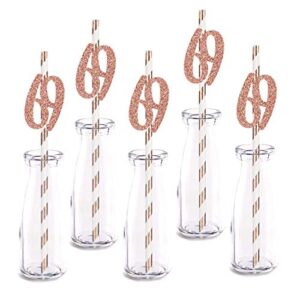 rose happy 69th birthday straw decor, rose gold glitter 24pcs cut-out number 69 party drinking decorative straws, supplies