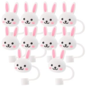 abaodam 10pcs silicone rabbit straw cap covers bunny straw topper reusable cute straws plugs cartoon drinking straw tips lids