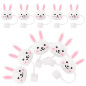 Abaodam 10Pcs Silicone Rabbit Straw Cap Covers Bunny Straw Topper Reusable Cute Straws Plugs Cartoon Drinking Straw Tips Lids