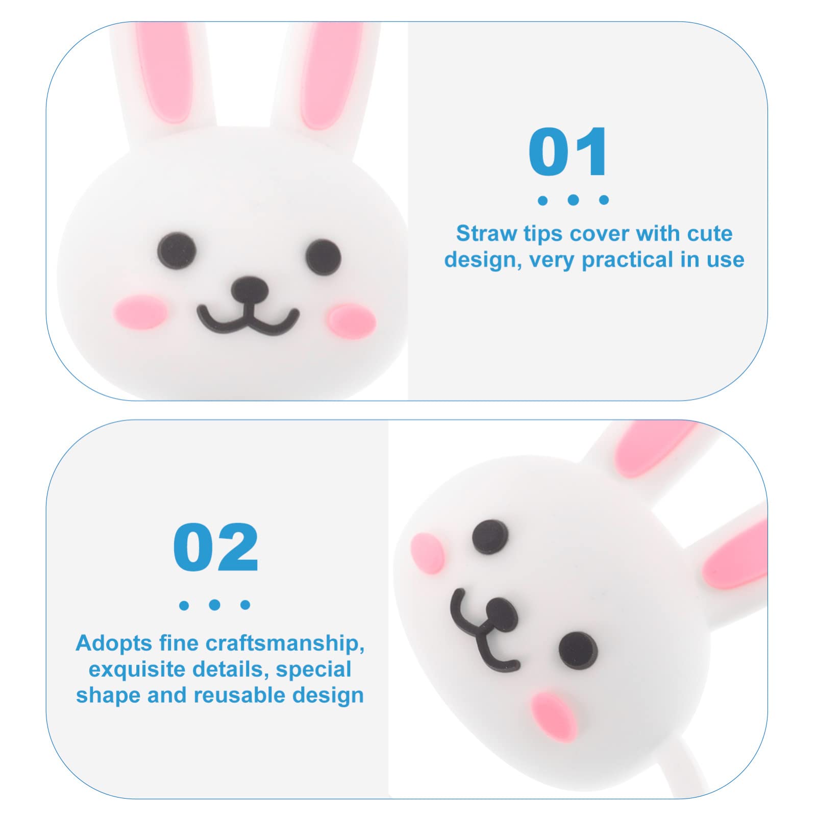 Abaodam 10Pcs Silicone Rabbit Straw Cap Covers Bunny Straw Topper Reusable Cute Straws Plugs Cartoon Drinking Straw Tips Lids