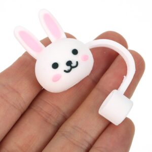 Abaodam 10Pcs Silicone Rabbit Straw Cap Covers Bunny Straw Topper Reusable Cute Straws Plugs Cartoon Drinking Straw Tips Lids