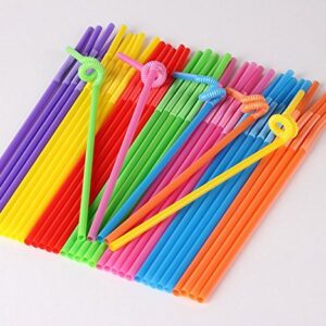 WOIWO 100PCS Colorful Disposable Plastic Drinking Straws, Extra Long Bendy Party Fancy Straws